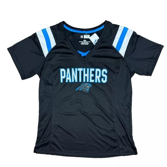 NFL Team Apparel Carolina Panthers Criss Cross Sparkle Shirt - M - NWT - Picture 1 of 8